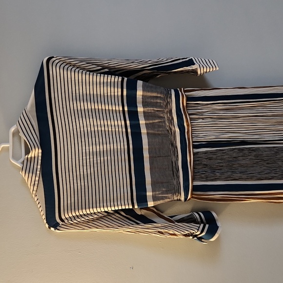 ZARA Midi 3/4 Length Sleeve Striped Belted Dress - Picture 5 of 5